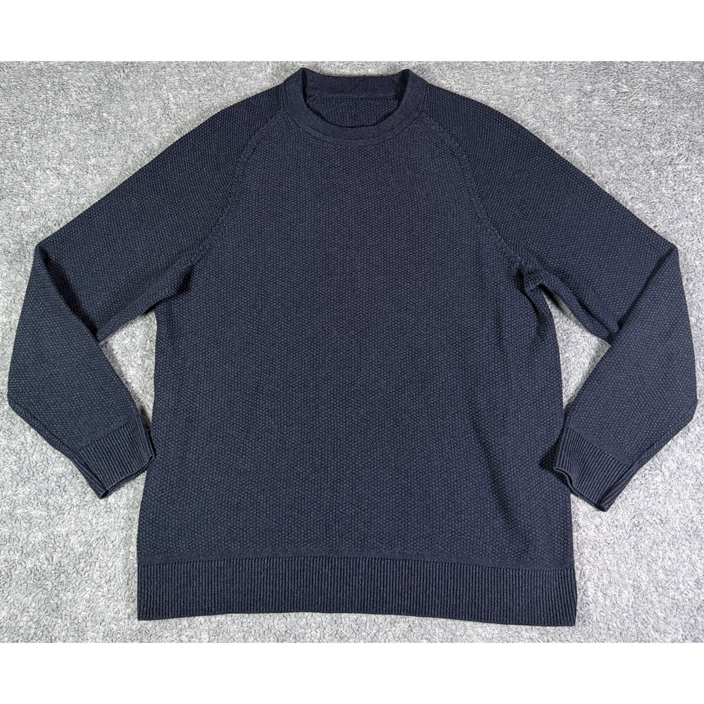 Lululemon Sweater Men Medium Blue Textured Waffle Knit Crew Pullover Long Sleeve